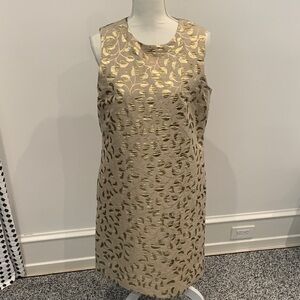 MaxMara. Size 10   New! Sleeveless Gold Leaf Jacquard Shift Dress - Cream/Gold